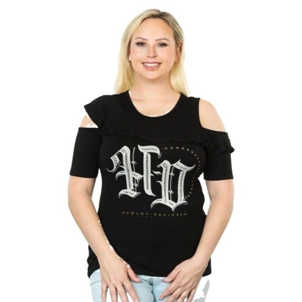 Harley-Davidson Motorcycles Women’s 3/4 Sleeve Shirt Black Rhinestones 2XL